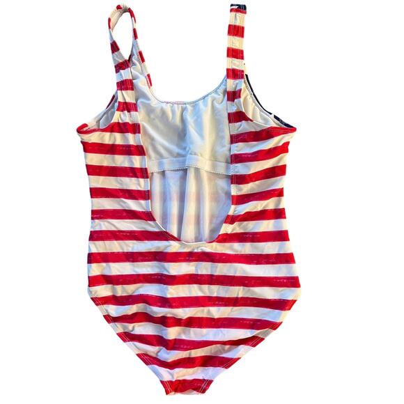 Joe Boxer Scoop Back One Piece Swimsuit USA Flag - Red White Blue - SZ Medium - Picture 2 of 3